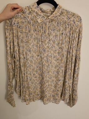 Sessun Lorette Button-Down Shirt - Cream with Blue & Yellow Floral